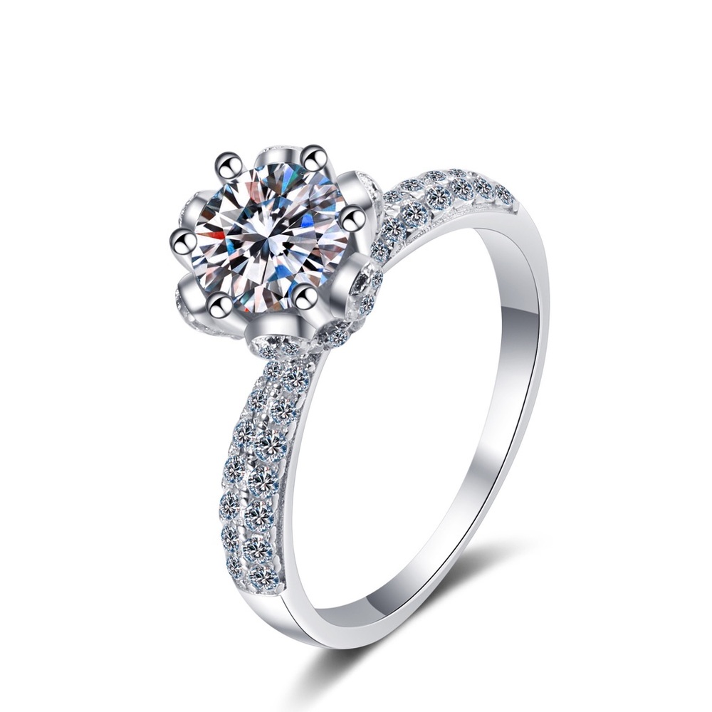 New 925 Silver Ring Female Dairy Queen 2 carat Mosanite Ring Petal six claws